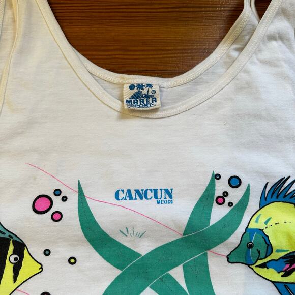 Marea Sport Cancun Mexico 90s white neon fish graphic tank SIZE M - Picture 3 of 4